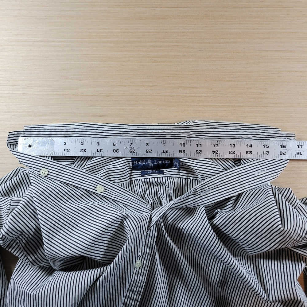 Polo Ralph Lauren Classic Fit Button Down Striped Shirt Blue/White 16.5 L Preppy - Picture 13 of 13